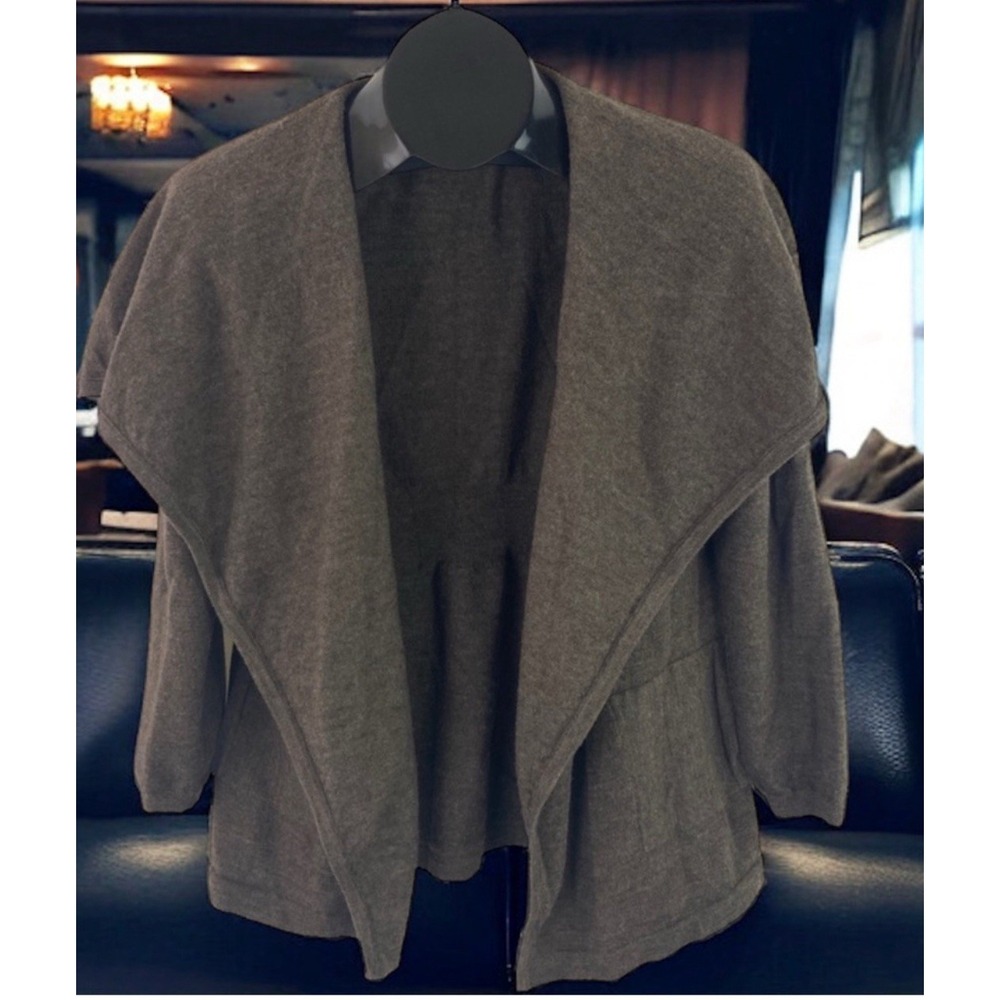 Valerie Bertinelli Open Front Cardigan Sweater Women Sz L 100% Merino Wool Brown